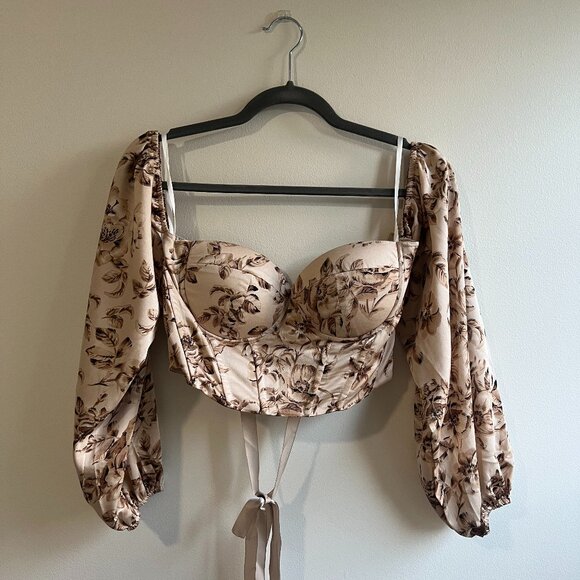 SHEIN Tops - Beige floral bustier top with lace-up back